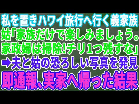 【感動する話】 連休に私を置いてハワイ旅行へ行く義実家一同「家族だけで楽しみましょうｗ家政婦は掃除でもしてろ」片付けているとタンスから夫と義母の恐ろしい写真が→私は慌て