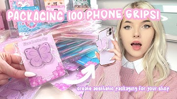 how to make aesthetic phone grip packaging! 💕🌙  packing 100 pop socket phone grips on backing cards