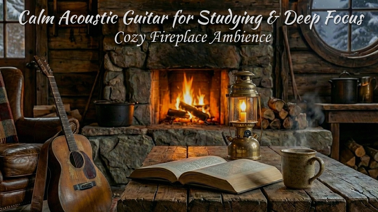 Calm Acoustic Guitar for Studying & Deep Focus | Cozy Fireplace Ambience (2 Hours)