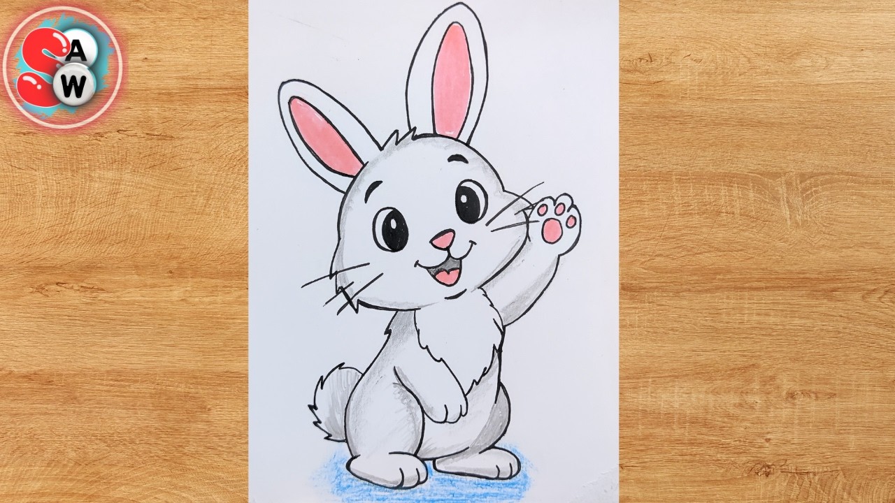 How to Draw a Cute Waving Bunny Step by Step | Easy Cartoon Rabbit ...