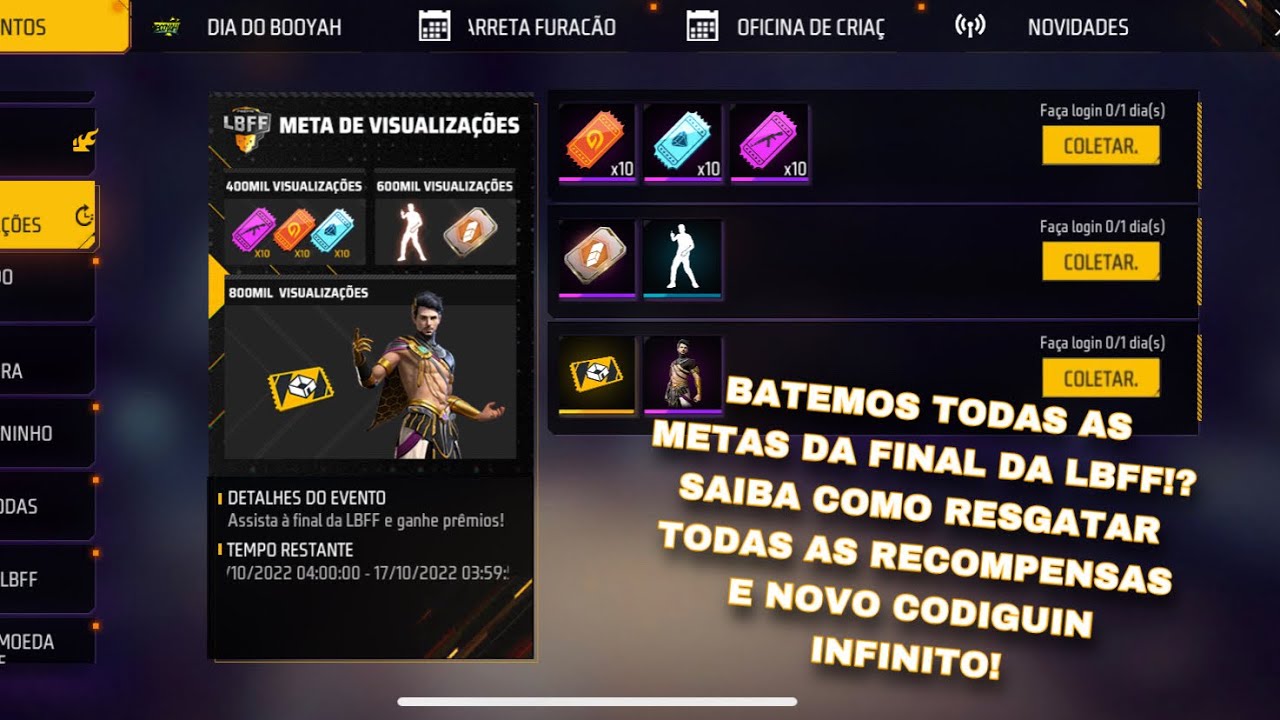 CODIGUIN FF infinito da LBFF 8 tem prazo estendido até 20 de