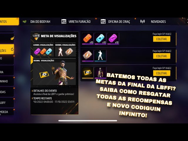 RESGATE AS SKINS FINAL DA LBFF, CODIGUIN INFINITO, NOVO EMOTE, ATUALIZAÇÃO  E MAIS - FREE FIRE 