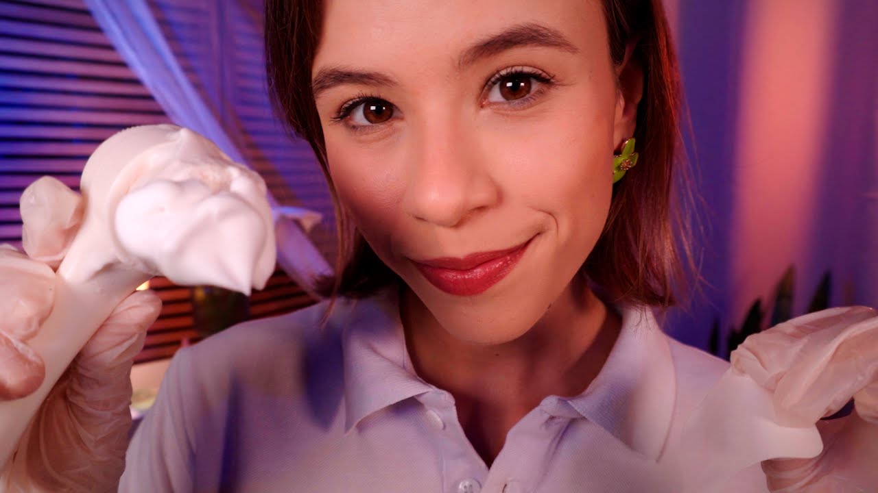 ASMR Limpeza de PELE e OUVIDOS na Esteticista: Espuma, Esfoliação, Vapor.. 🧖‍♀