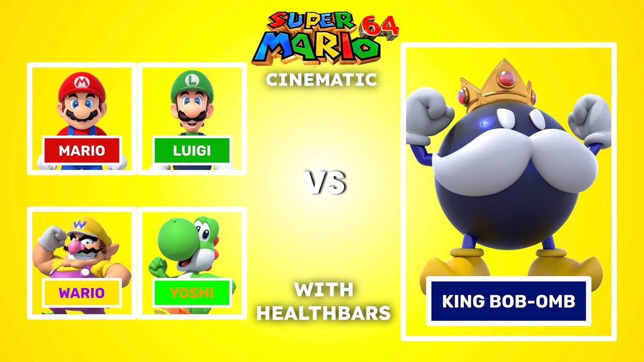 Mario, Luigi, Wario, & Yoshi Vs. King Bob-Omb & His Army - With Healthbars