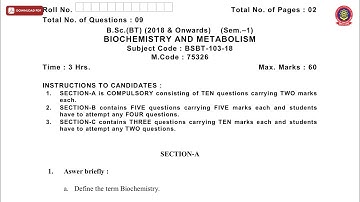 BSC 1ST SEM BT BIOCHEMISTRY AND METABOLISM NOV 2019 | PTU