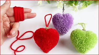 💕ЛЕГКО СДЕЛАТЬ!💕Сердце-брелок из пряжи 🎁 Сувенир на День св. Валентина/Pom Pom Heart