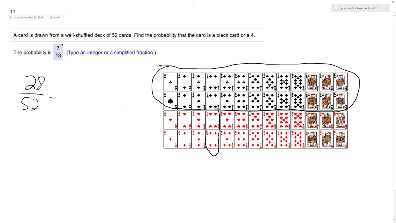 52 Cards Find The Probability That The Card Is A Black Card Or A 4 52 Cards Find The Probability That The Card Is A Black Card Or A 4
