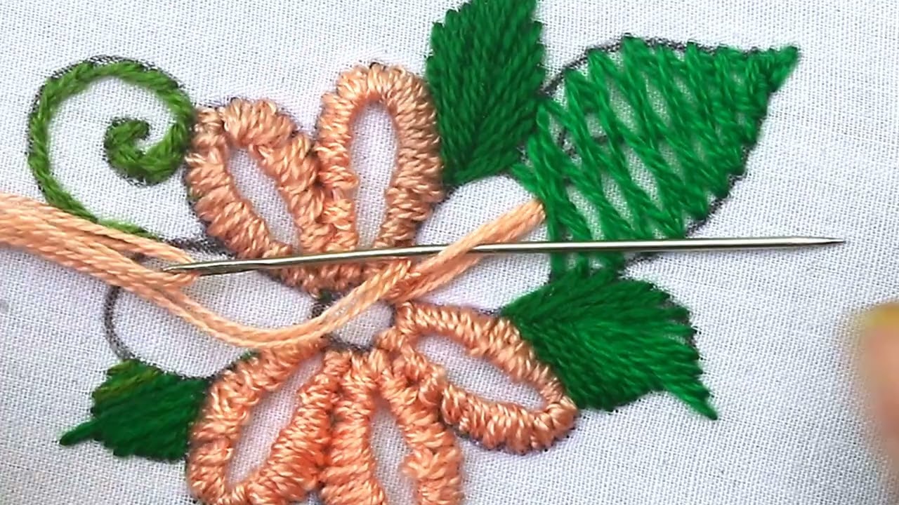 🌺 Amazing Golden Embroidery Work on a Fancy Flower Hand embroidery design pattern