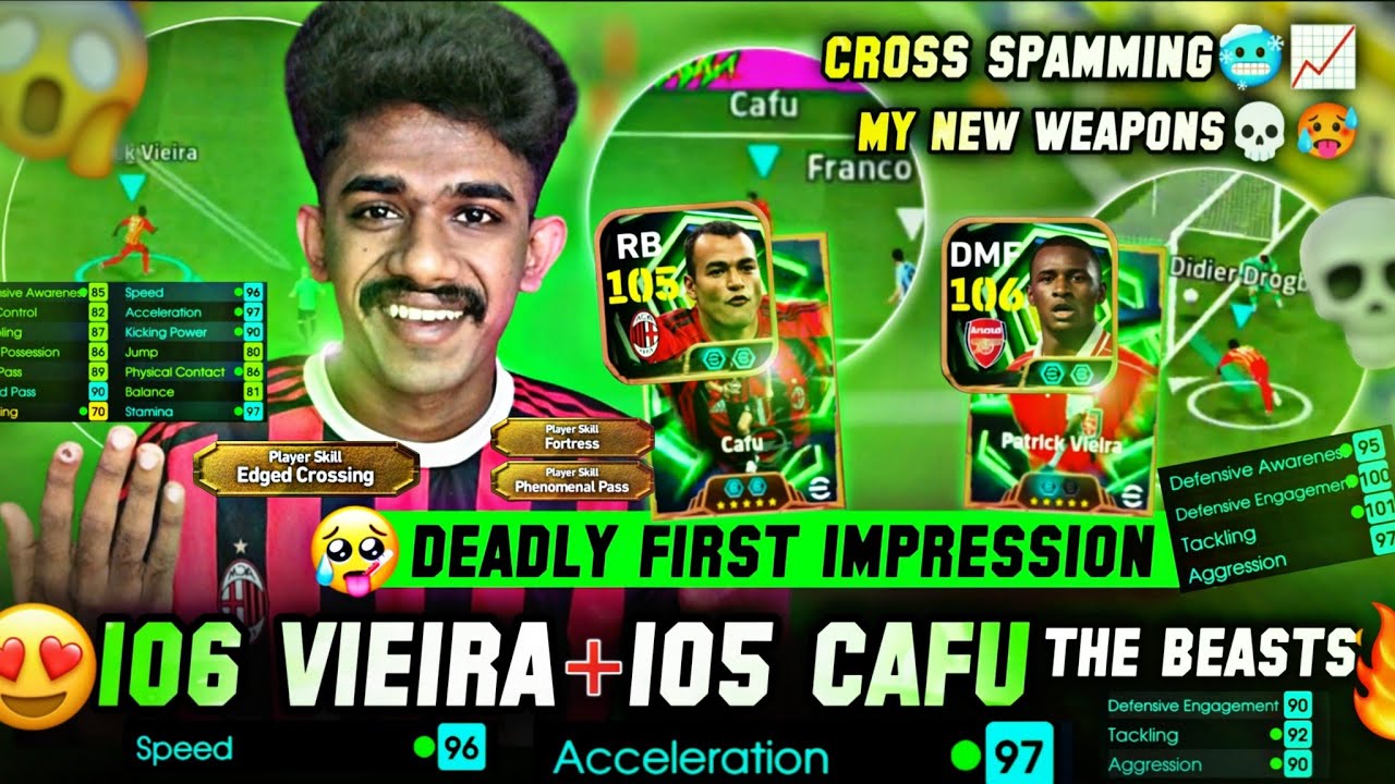 My New Glitch Weapons😍🥶📈106 Vieira + 105 Cafu insane First impression🥵in Efootball26🔥Cross Spamming😱