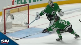 Stars' Jake Oettinger Reaches Back With Stick To ABSOLUTELY Rob Blues' Robert Thomas Of OT-Winner