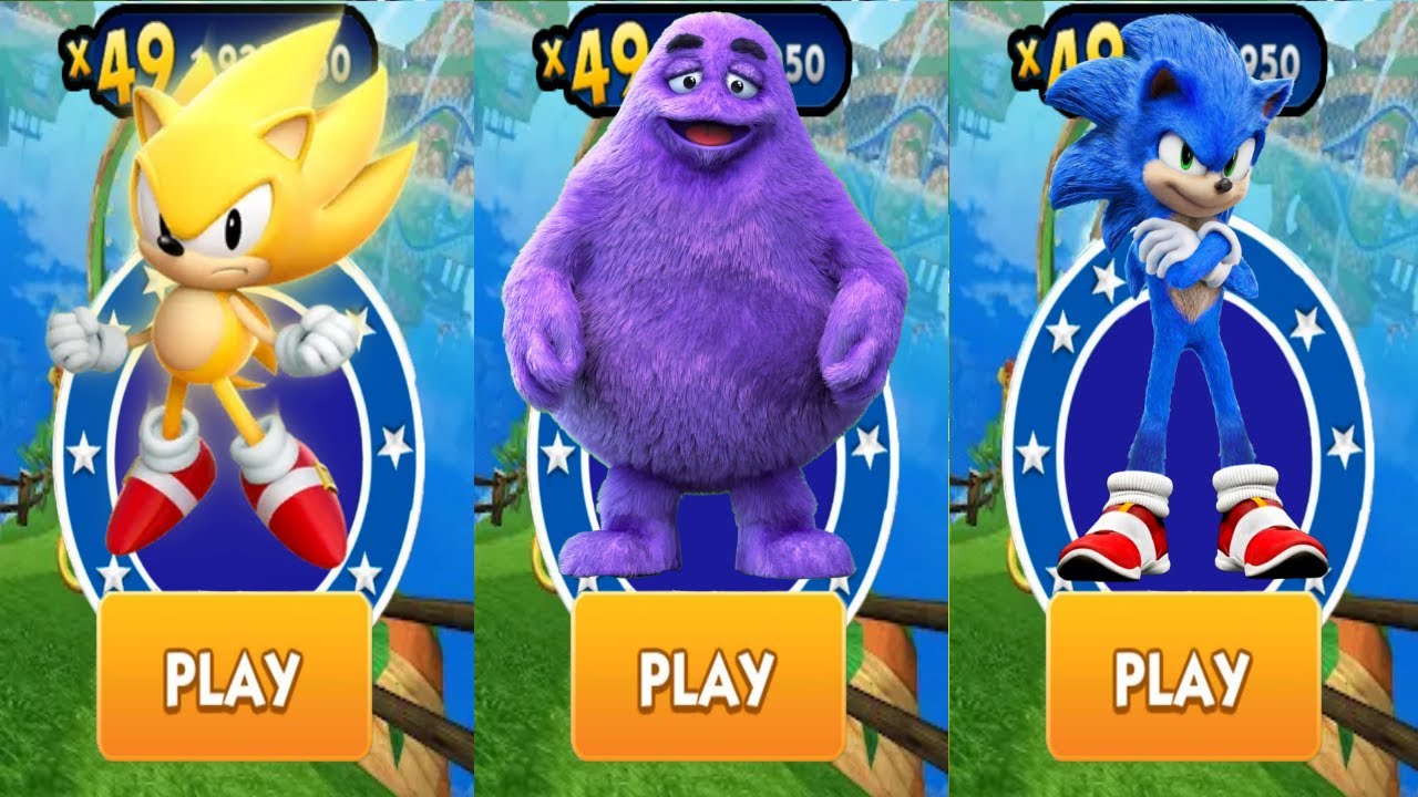 Sonic Dash - Classic Super Sonic vs Movie Sonic vs Grimace Shake Run ...