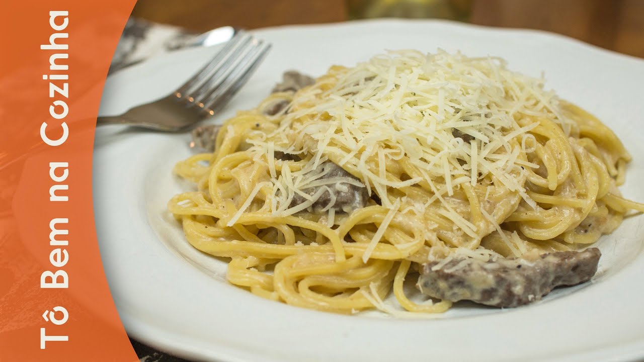 ESPAGUETE COM MOLHO DE QUEIJO E TIRAS DE FILÉ - Receita de espaguete (Episódio #65)