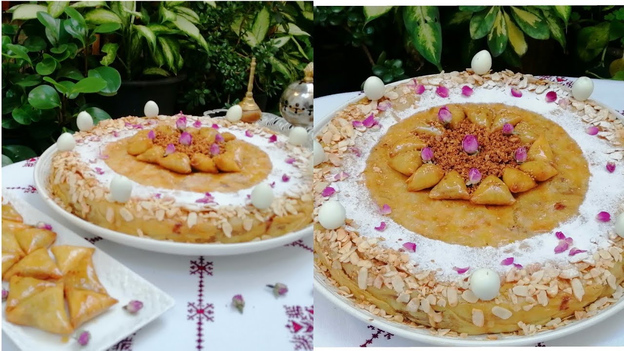 بسطيلة الدجاج و اللوز على اصولها مزينة ببروات اللوز