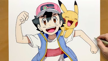 How to Draw Ash Ketchum and Pikachu || Easy Anime Drawing