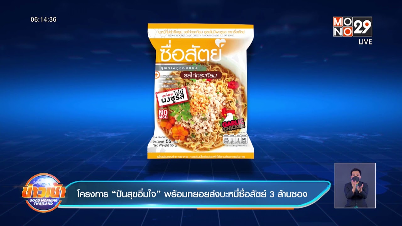 โครงการ “ปันสุขอิ่มใจ”พร้อมส่งบะหมี่ซื่อสัตย์ 3 ล้านซอง​| ข่าวเช้า Good Morning Thailand | 10 ส.ค.64