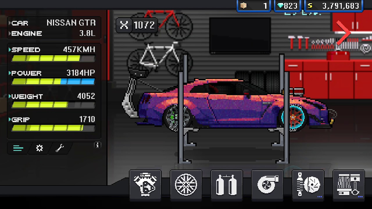 Настройка nissan gtr в pixel car racer