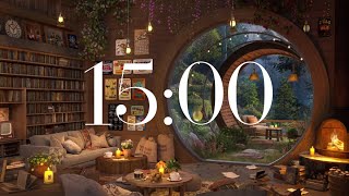 Famous 15 minute Cozy Rain Timer 🌧️🔥 | Fireplace, Wind & Rain Sounds for Focus, Study, Sleep Wealth