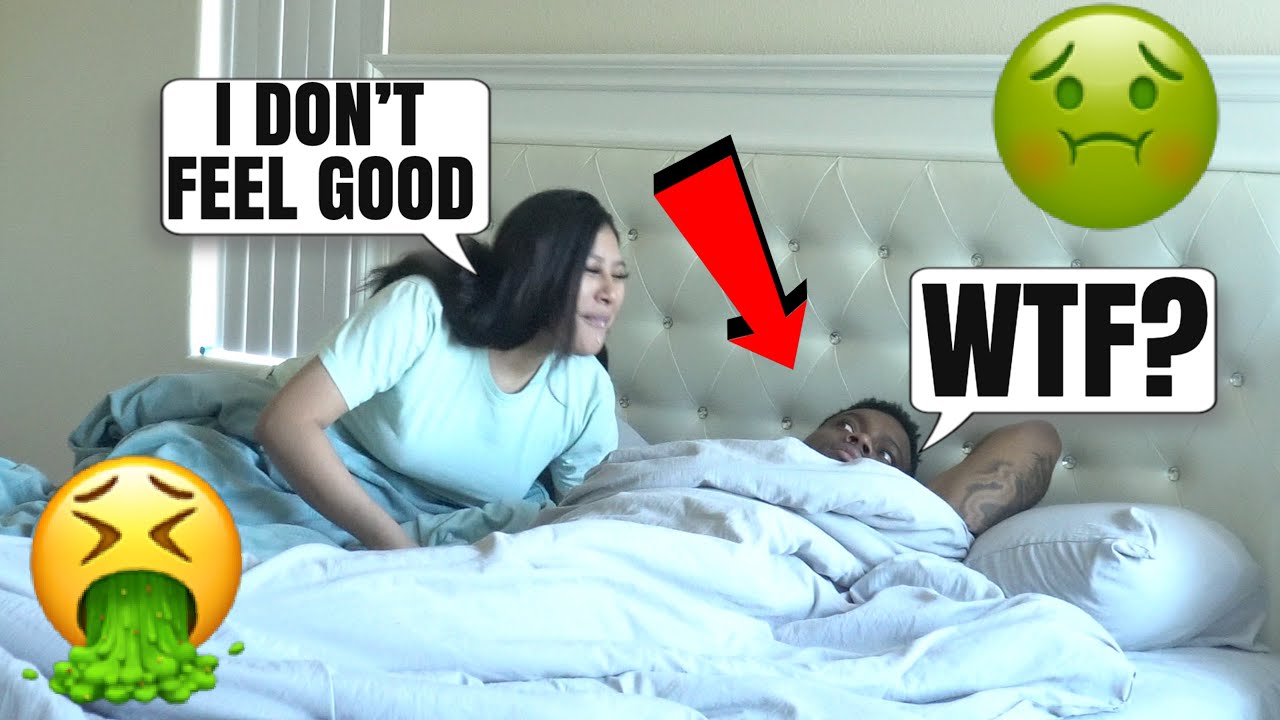 THROWING UP ON MY BOYFRIEND WHILE HE SLEEPS PRANK!! **GETS HEATED