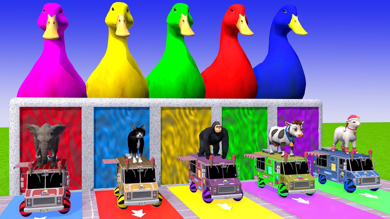 Long Slide Game With Cow Elephant Gorilla Hippopotamus Tiger - 3d Animal Game - Funny 3d Animals