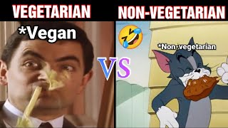 Vegetarian people VS Non-vegetarian people (Tom and Jerry funny meme 🤣)