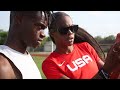 Former West Oso track star A’Keyla Mitchell works with youth athletes