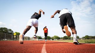 Former West Oso track star A’Keyla Mitchell works with youth athletes