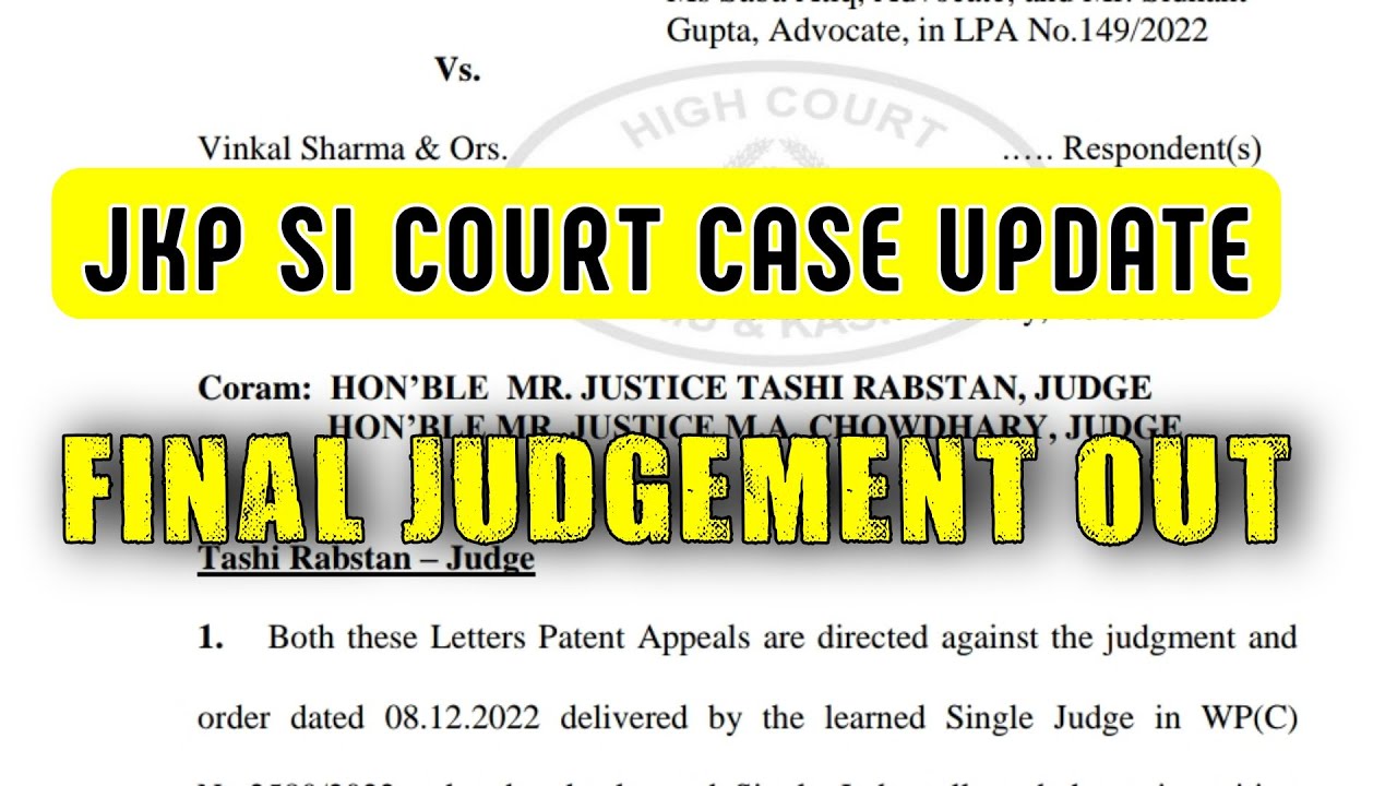JKP SI Court Case Final Judgement Out Jkssb Vinkal Sharma court case