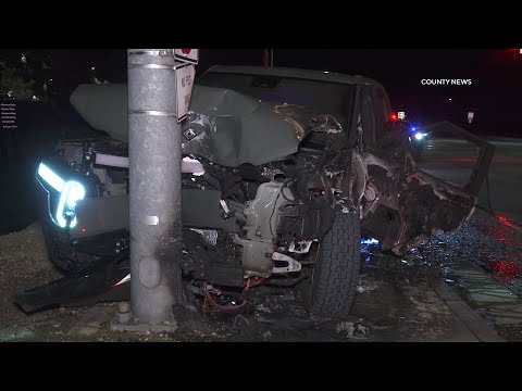 Rivian R1T Ignites In Flames After Crash Into Pole | Irvine, CA
