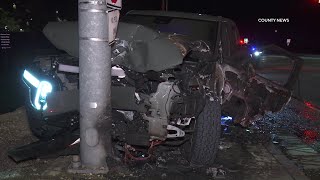 Rivian R1T Ignites In Flames After Crash Into Pole | Irvine, CA