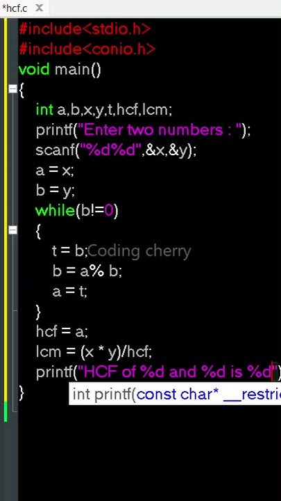 C program to find HCF and LCM of two numbers #codingtutorials #code ...