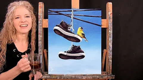 Learn How to Paint CHICKADEE ON SNEAKERS with Acrylic - Paint and Sip at Home - Step by Step Lesson