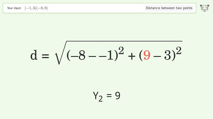 Find the distance between two points p1 (-1,3) and p2 (-8,9): Step-by-Step Video Solution