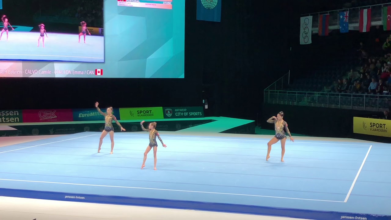 2018 World Championships 4th Place Team Canada.  Calgary Acro.  Lauren,Emma,Camille