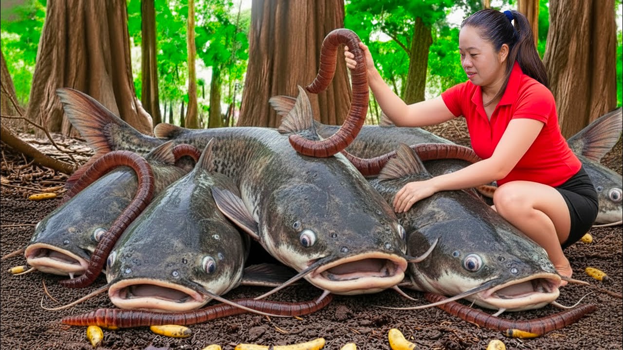 Harvesting Giant Monster Fish & Go to Market Sell | digging giant earthworms for fishing
