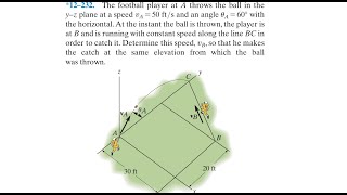 Dynamics 12.232 - The football player at A throws the ball in the y-z plane at a speed Va = 50 ft/s.