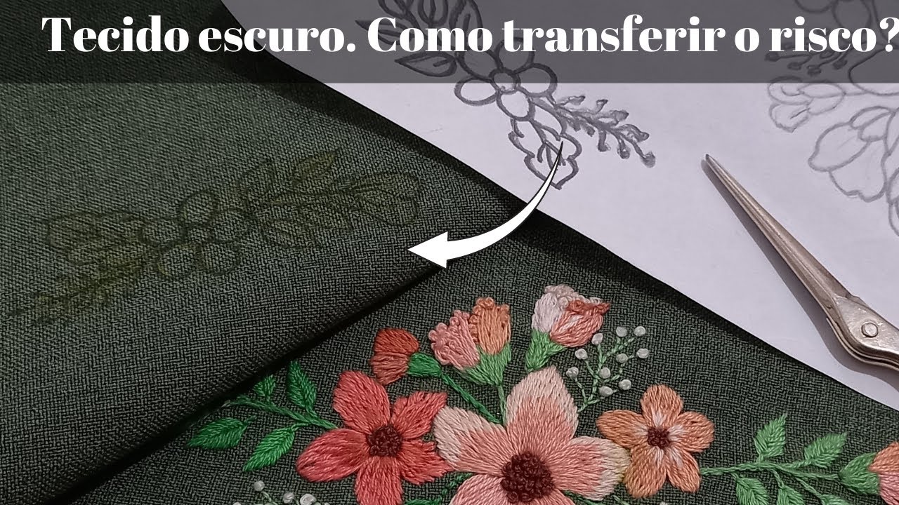 Как перенести царапину на темную ткань. Цветочная вышивка часть 3