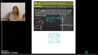 Unit 3: 6-1 Square Root Functions as Inverses Ex.1
