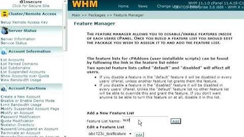 Using the Feature Manager in WHM