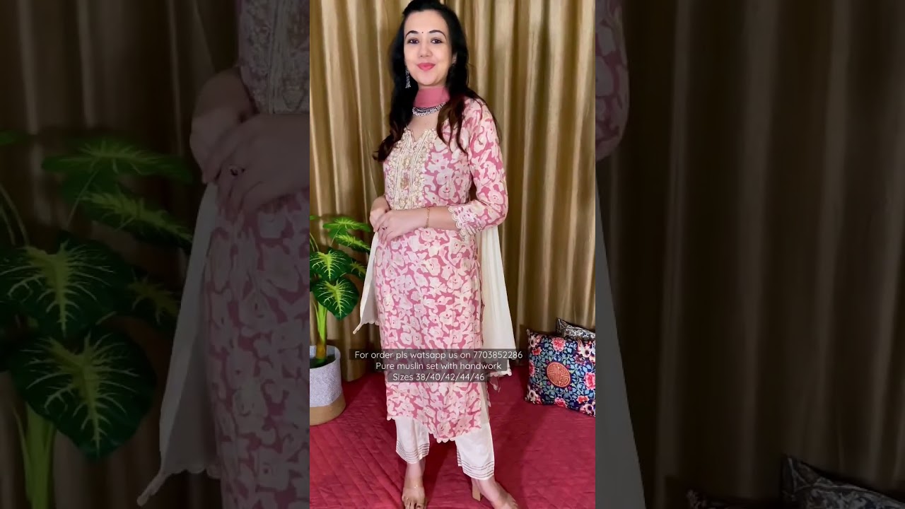 order  watsapp us on 7703852286.Beautiful pure muslin suit set sizes 38/40/42/44/46 