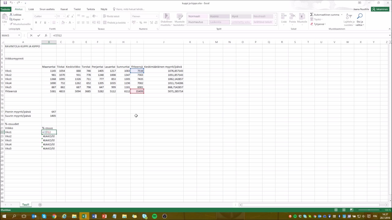 MS Excel 2016: suhteelliset ja suorat soluviittaukset