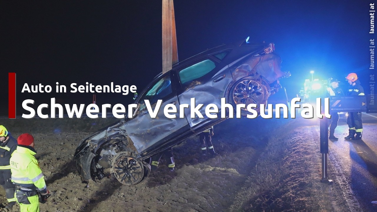 Auto in Seitenlage: PKW bei Schiedlberg von Straße abgekommen und überschlagen