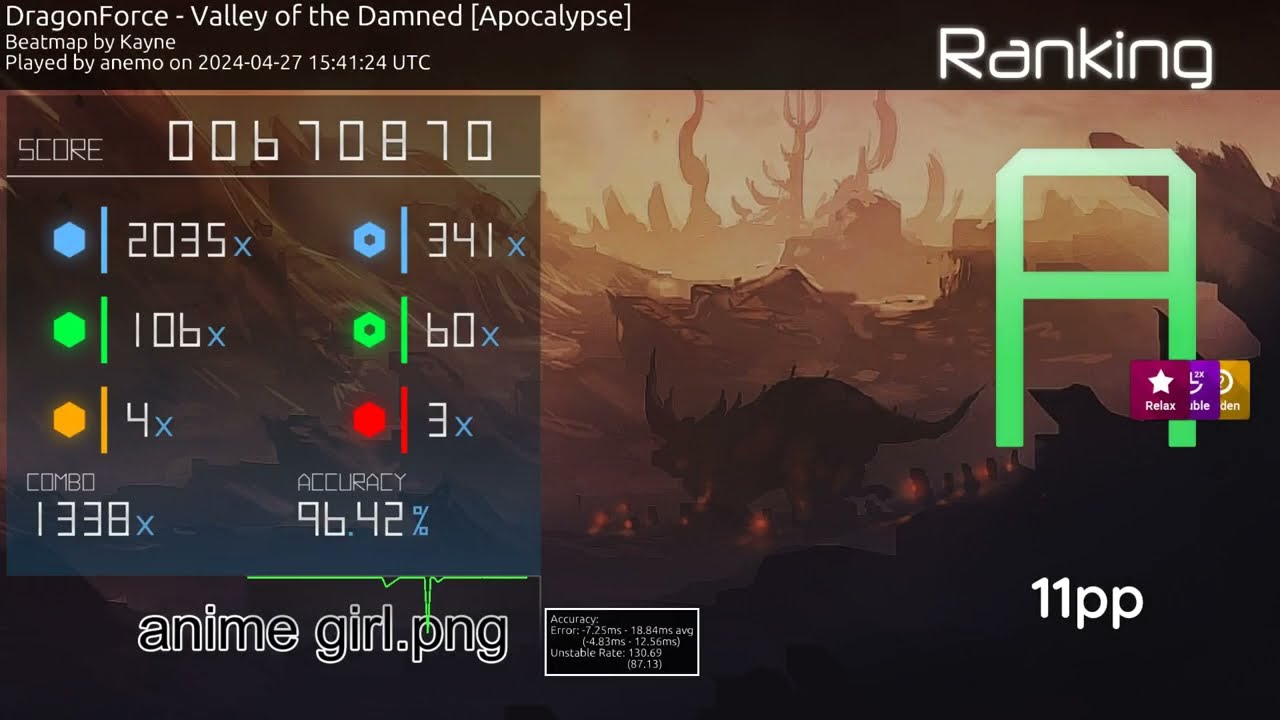 anemo |  DragonForce - Valley of the Damned [Apocalypse] +HDDTRX (9.93*) 96.40% 4xM 414pp