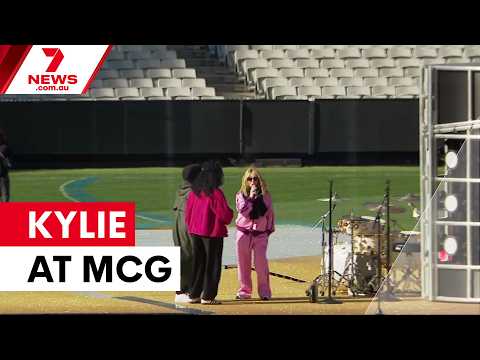 Kylie Minogue rehearses at MCG for grand final | 7NEWS