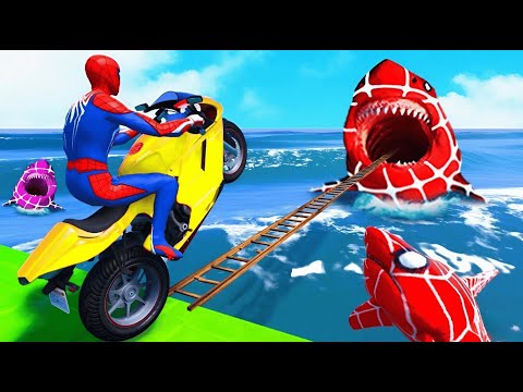GTA V Superheroes Crazy Race Challenge with Super Cars | GTA 5 Spiderman Car Stunt Race