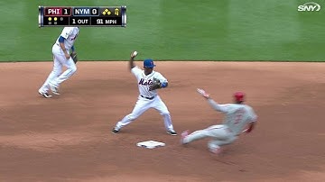 PHI@NYM: Mets turn double play to end threat in 4th