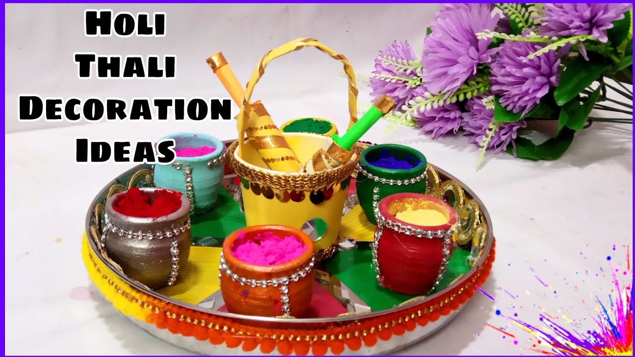 Holi thali decoration ideas/Holi tray decoration ideas/Holi colour