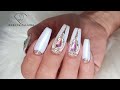 Watch me doing my nails with not dominant hand. Bling white nails crystals Placement