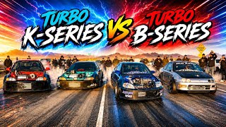 Turbo Bseries Vtec EK/DC vs Turbo Kseries EG/EJ! Head Up #1320 Street Racing!
