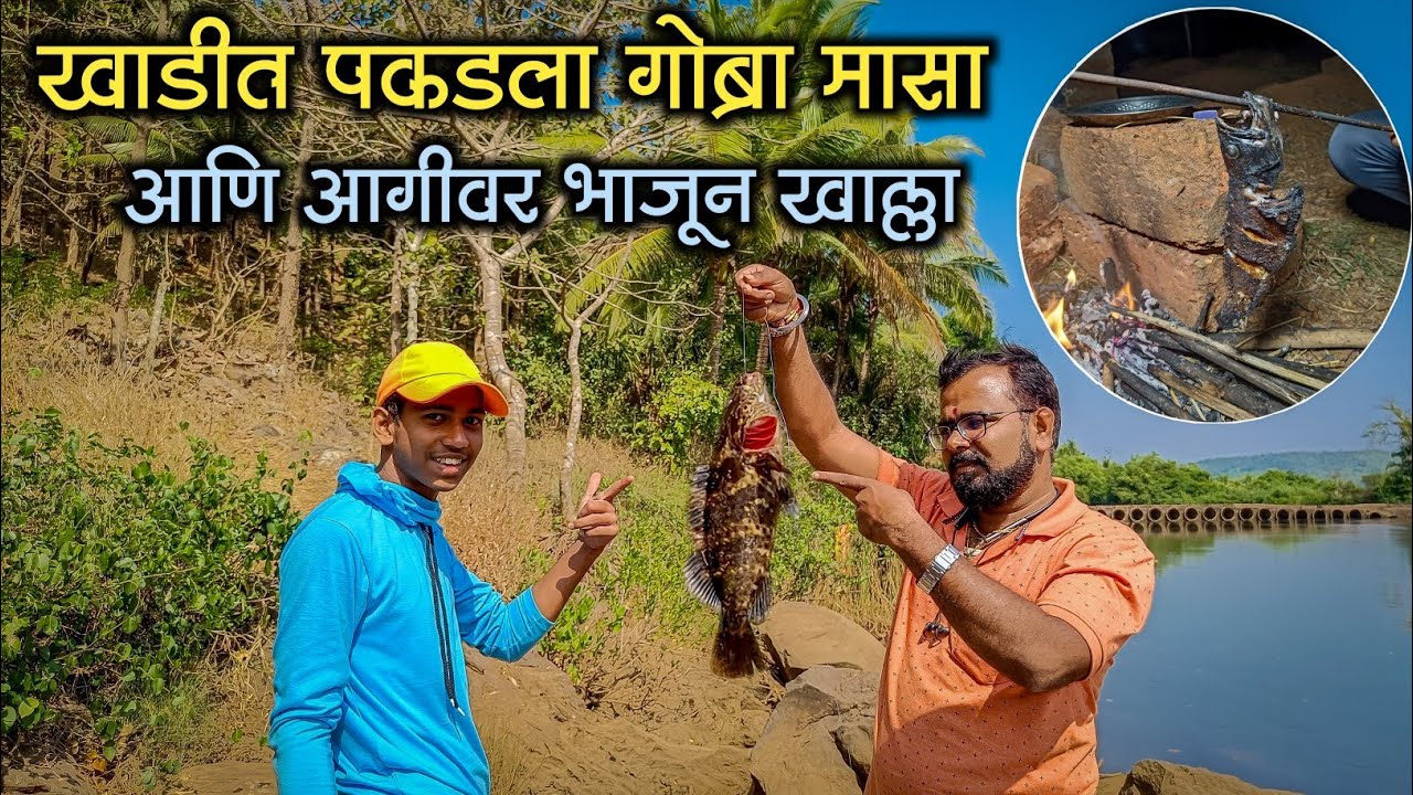 कालावली खाडीत गरेऊन पकडला गोब्रा मासा 🦈Grofer Fish🎣|बाहेरच चुलीवर भाजून खाल्ला मासा🔥|Fishing Vlog