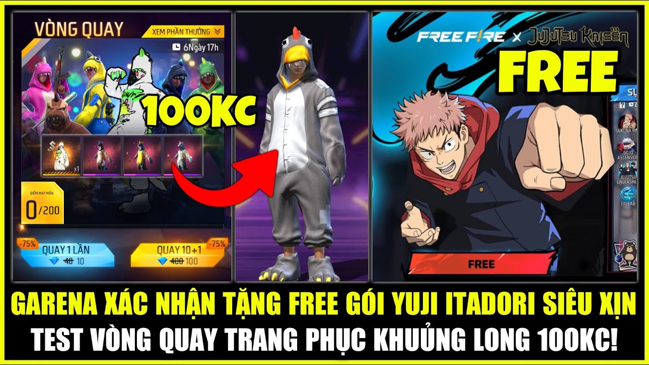 Garena Xác Nhận Tặng FREE Đồ ITADORI Hợp Tác JUJUTSU KAISEN, Test Vòng Quay Đồ Khủg Long | Free Fire